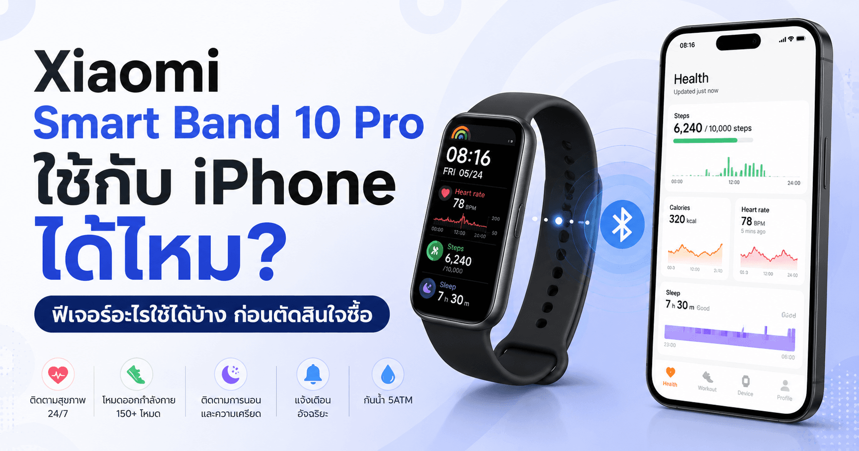 Xiaomi Smart Band 10 Pro ใช้กับ iPhone ได้ พร้อมฟีเจอร์ติดตามสุขภาพ ออกกำลังกาย GPS และการแจ้งเตือน