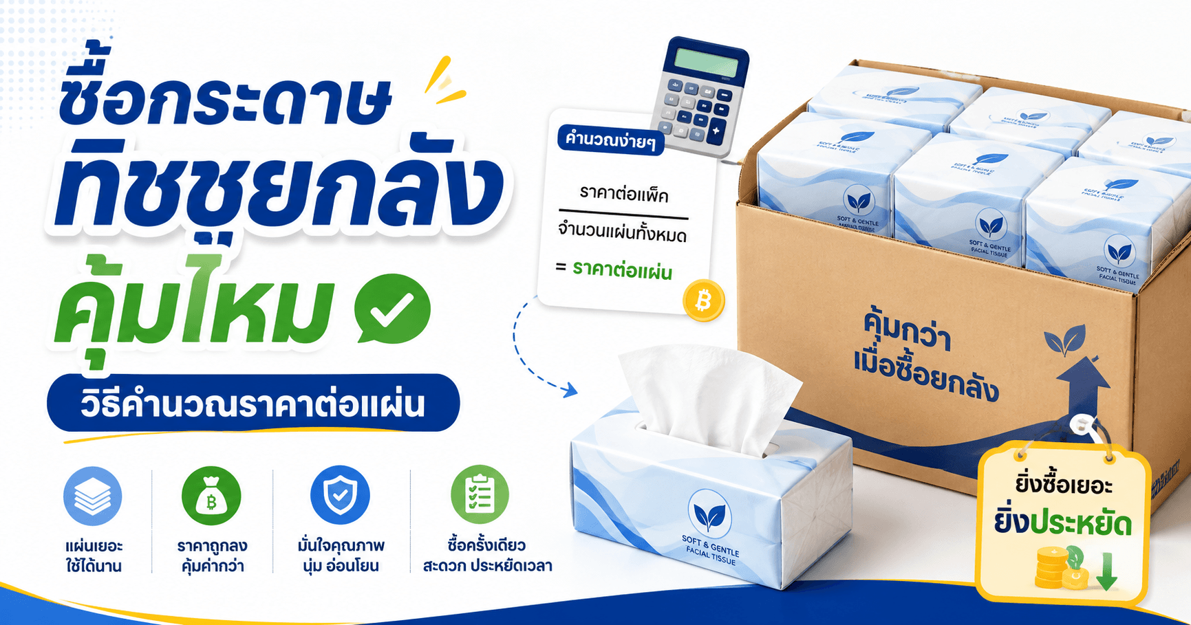 ซื้อกระดาษทิชชูยกลังคุ้มไหม พร้อมวิธีคำนวณราคาต่อแผ่น